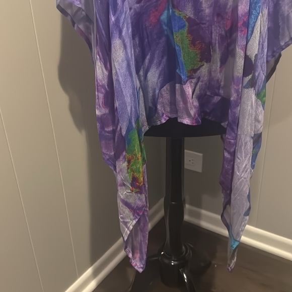 Dupatta purple watercolor shark bite hem semi-sheer poncho/cover-up. NWT. OS. - Picture 3 of 8